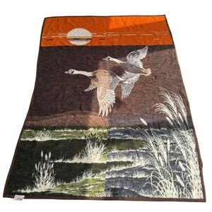 Vintage Biederlack Geese Ducks Hunting Fleece Blanket Gorpcore Cabin USA 60x72